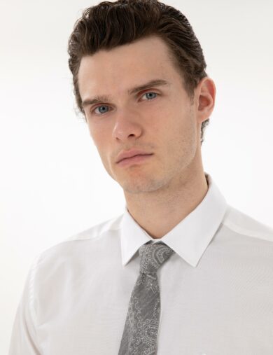 پیراهن طرح دار  سفید  اندامی آستین بلند مردانه  پیرکاردین