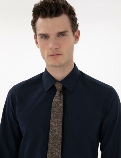 پیراهن بیسیک یقه ایتالیایی لاجورد  اندامی آستین بلند مردانه  پیرکاردین