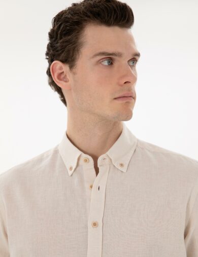 پیراهن طرح دار  بژ  رگولار آستین بلند مردانه  پیرکاردین