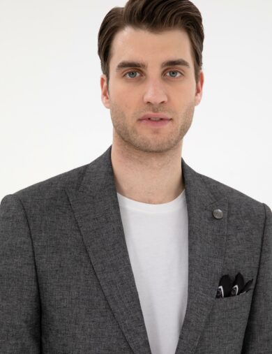 کت یقه دم کبوتری زغالی  سوپر اسلیم فیت  مردانه  پیرکاردین