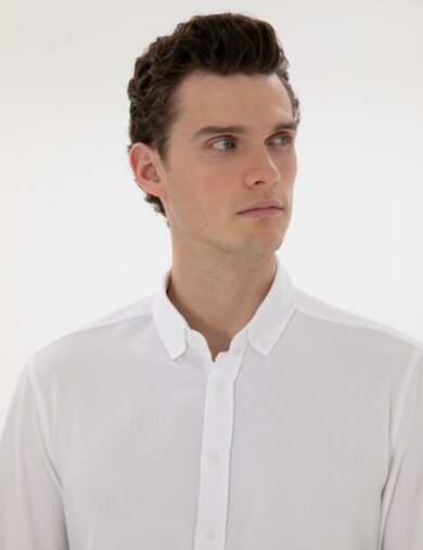 پیراهن طرح دار  سفید  اندامی آستین بلند مردانه  پیرکاردین