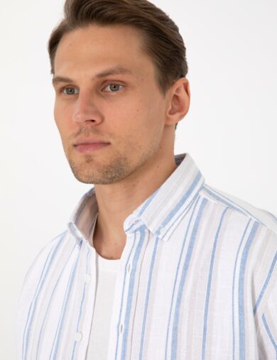 پیراهن طرح دار  آبی  رگولار آستین بلند مردانه  پیرکاردین