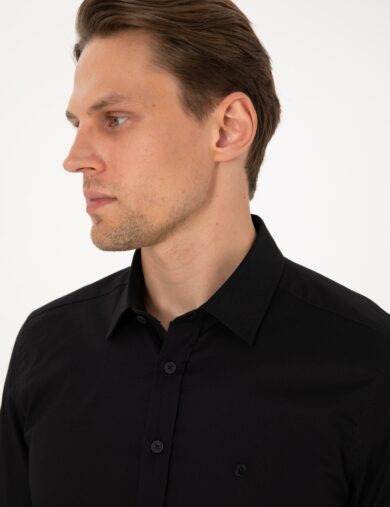 پیراهن طرح دار  سیاه  اندامی آستین بلند مردانه  پیرکاردین