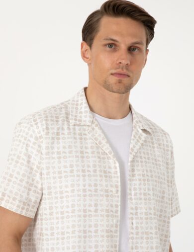پیراهن آستین کوتاه  بژ  ریلکس  مردانه  پیرکاردین