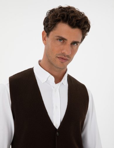 جلیقه تریکو  قهوه ای  اندامی  مردانه  پیرکاردین