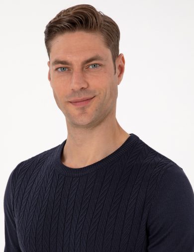 تریکو طرح دار یقه گرد لاجورد  اندامی آستین بلند مردانه  پیرکاردین