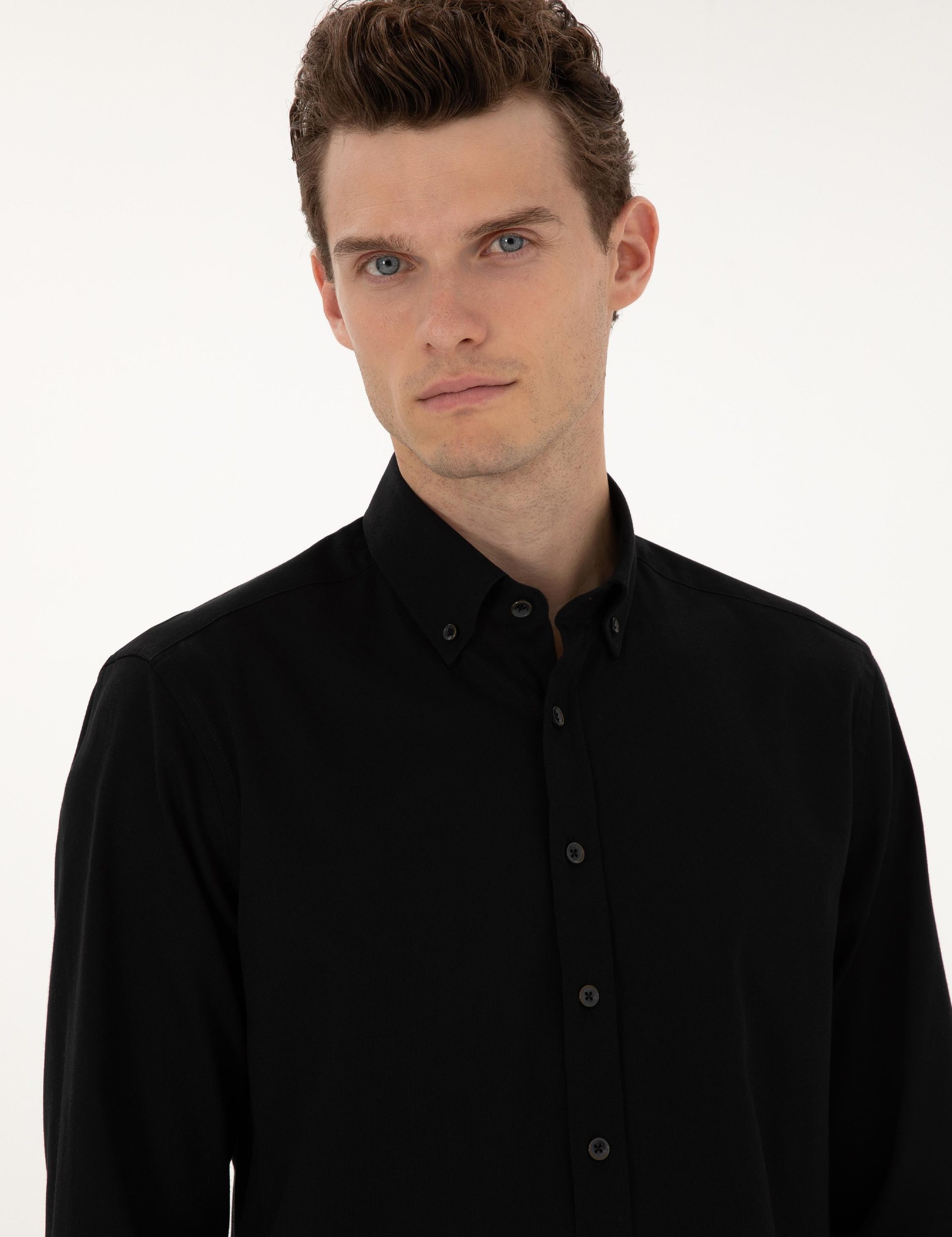 پیراهن طر دار مردانه پیر کاردین پیراهن طر دار سیاه رگولار آستین بلند مردانه پیرکاردین