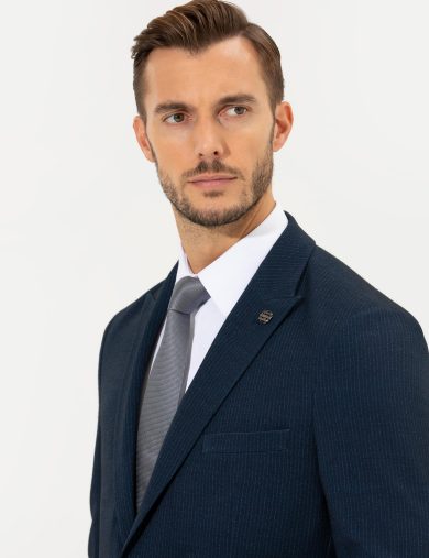 کت و شلوار یقه دم کبوتری لاجورد  سوپر اسلیم فیت  مردانه  پیرکاردین