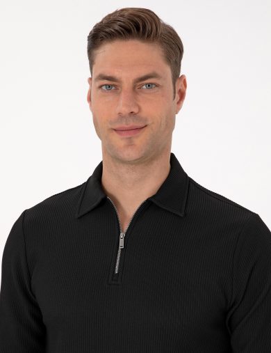 سویشرت یقه پولو سیاه  رگولار آستین بلند مردانه  پیرکاردین