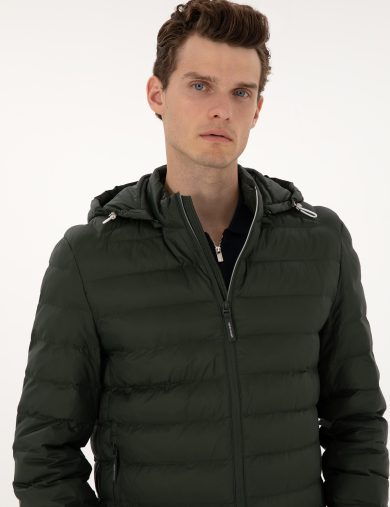 کاپشن هودی خاکی  بیسیک  مردانه  پیرکاردین