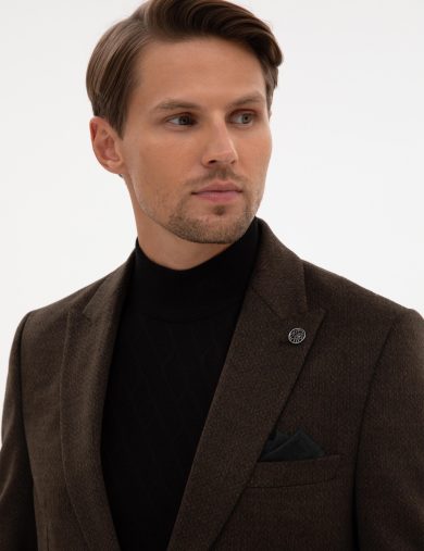 کت یقه دم کبوتری قهوه ای  اندامی  مردانه  پیرکاردین