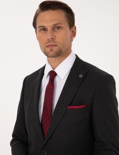 کت و شلوار یقه دم کبوتری زغالی  سوپر اسلیم فیت  مردانه  پیرکاردین