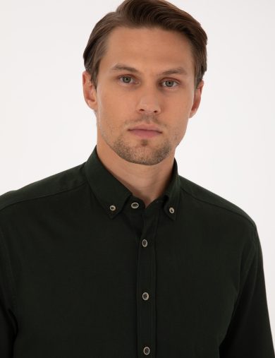 پیراهن طرح دار  خاکی  رگولار آستین بلند مردانه  پیرکاردین