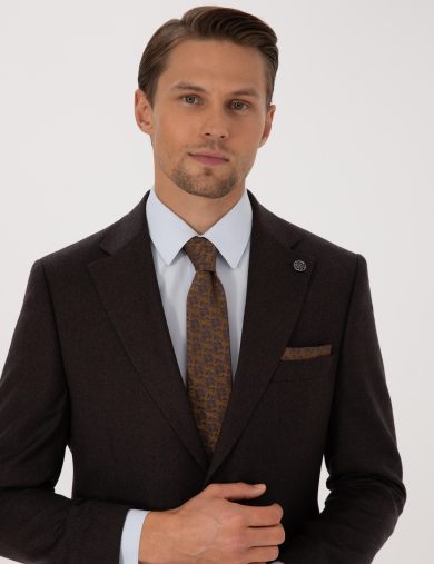 کت و شلوار مونو یقه قهوه ای  اندامی  مردانه  پیرکاردین