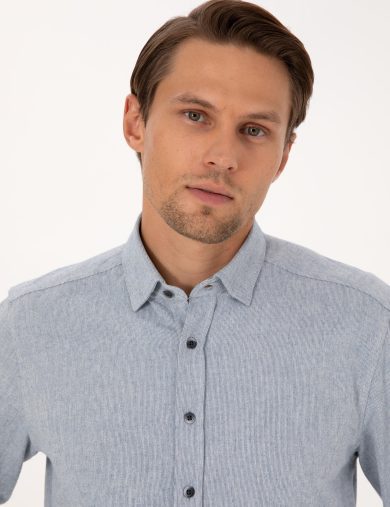 پیراهن طرح دار  آبی  رگولار آستین بلند مردانه  پیرکاردین