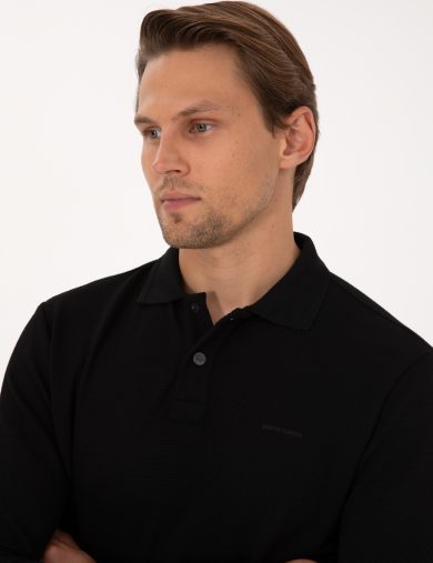سویشرت یقه پولو سیاه  رگولار آستین بلند مردانه  پیرکاردین