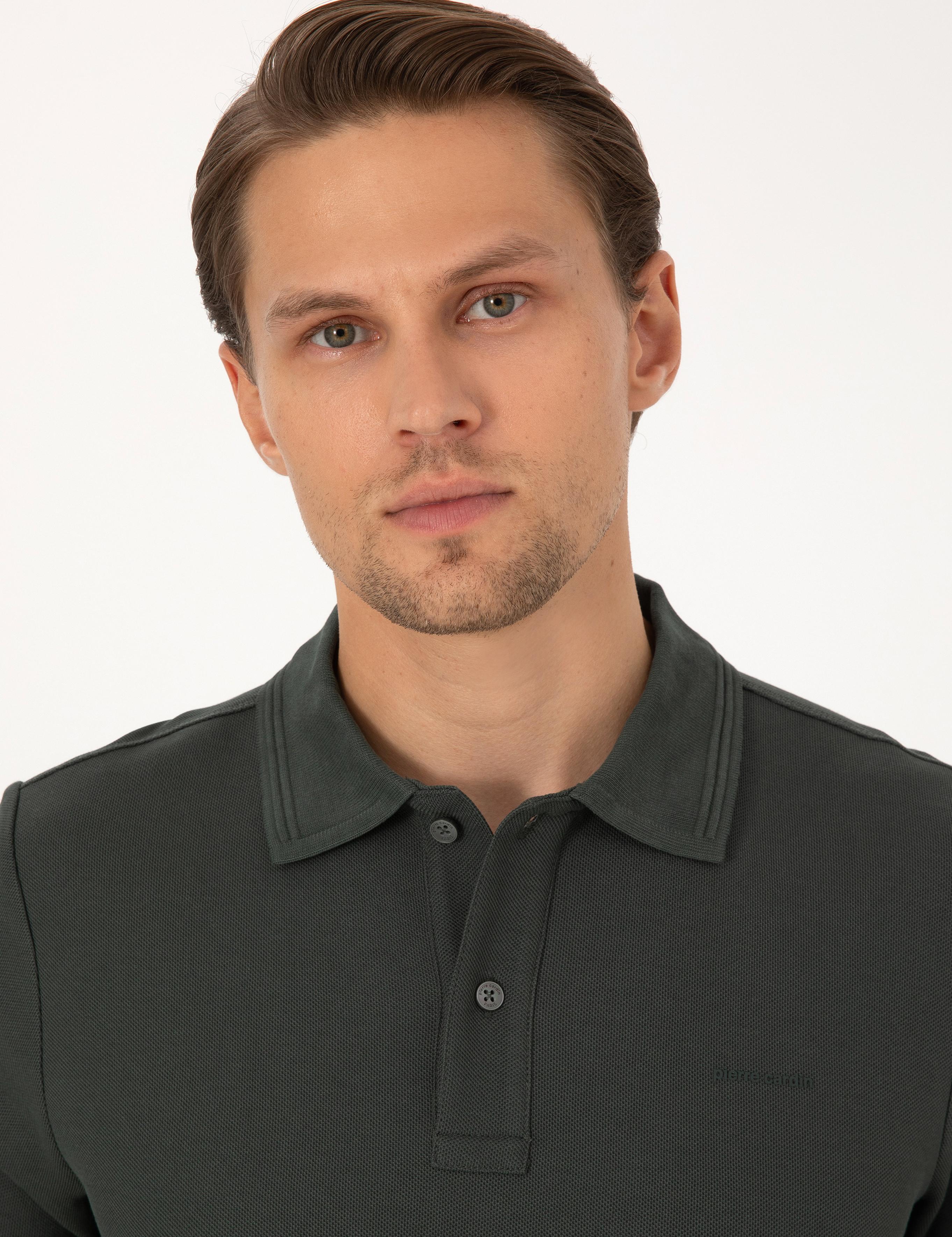 سویشرت یقه پولو خاکی اندامی آستین بلند مردانه پیرکاردین