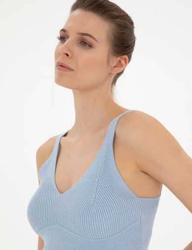 بافت  آبی  کراپ تاپ  زنانه  پیرکاردین