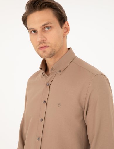 پیراهن طرح دار  قهوه ای  اندامی  مردانه  پیرکاردین