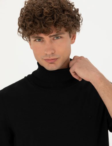 بافت یقه اسکی سیاه  اندامی آستین بلند مردانه  پیرکاردین