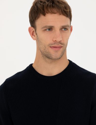 بافت یقه گرد لاجورد  اندامی آستین بلند مردانه  پیرکاردین