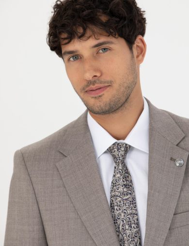 کت و شلوار مونو یقه قهوه ای  اندامی  مردانه  پیرکاردین