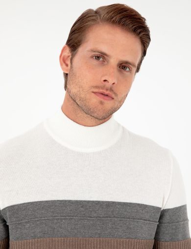 بافت یقه اسکی قهوه ای  اندامی آستین بلند مردانه  پیرکاردین