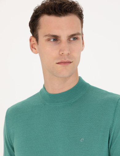 بافت یقه گرد سبز  رگولار آستین بلند مردانه  پیرکاردین