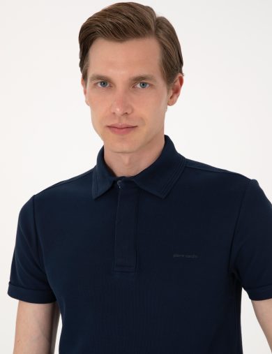 تی شرت بیسیک یقه پولو لاجورد  اندامی آستین کوتاه مردانه  پیرکاردین