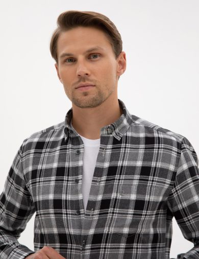 پیراهن طرح دار  سیاه  رگولار آستین بلند مردانه  پیرکاردین