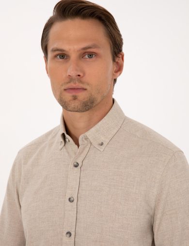 پیراهن طرح دار  بژ  اندامی  مردانه  پیرکاردین