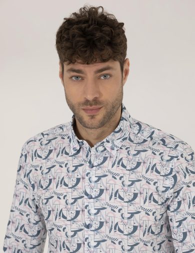 پیراهن طرح دار  صورتی  اندامی آستین بلند مردانه  پیرکاردین