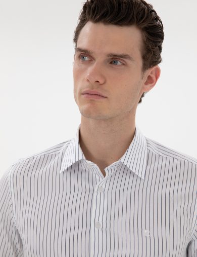 پیراهن طرح دار یقه کلاسیک لاجورد  اندامی آستین بلند مردانه  پیرکاردین