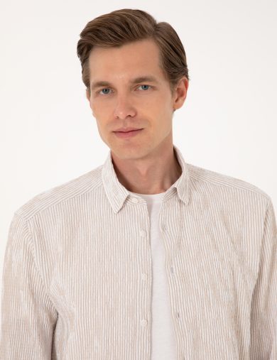 پیراهن طرح دار  بژ  رگولار  مردانه  پیرکاردین