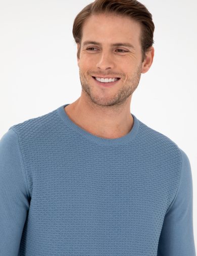 بافت یقه گرد آبی  اندامی آستین بلند مردانه  پیرکاردین