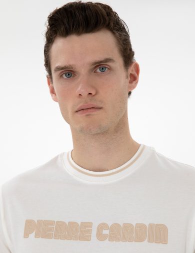 تی شرت یقه گرد کرمی  رگولار آستین کوتاه مردانه  پیرکاردین