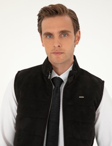 کاپشن چرم  سیاه  استاندارد  مردانه  پیرکاردین