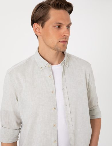 پیراهن طرح دار  سبز  رگولار آستین بلند مردانه  پیرکاردین