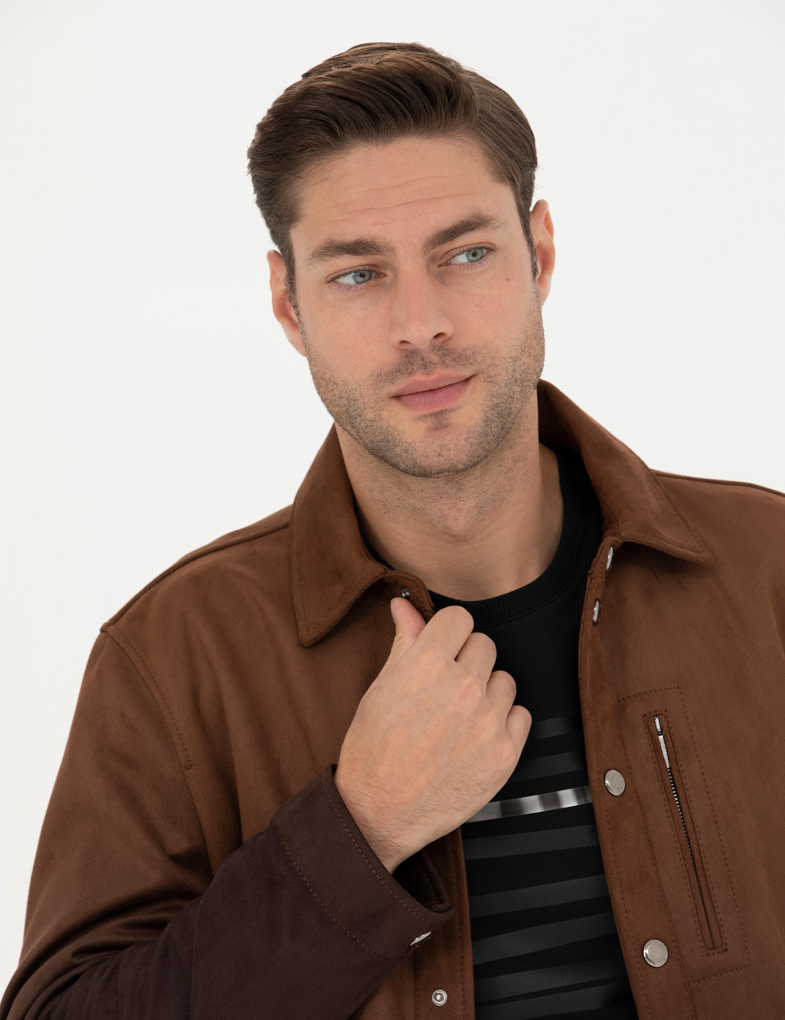 کاپشن چرم  قهوه ای  استاندارد  مردانه  پیرکاردین