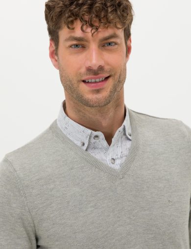 بافت یقه هفت خاکستری  اندامی آستین بلند مردانه  پیرکاردین