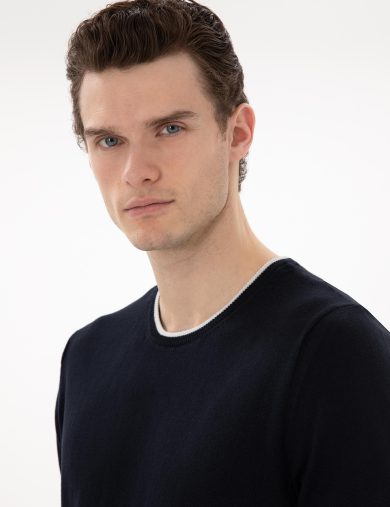 بافت یقه گرد لاجورد  اندامی آستین کوتاه مردانه  پیرکاردین