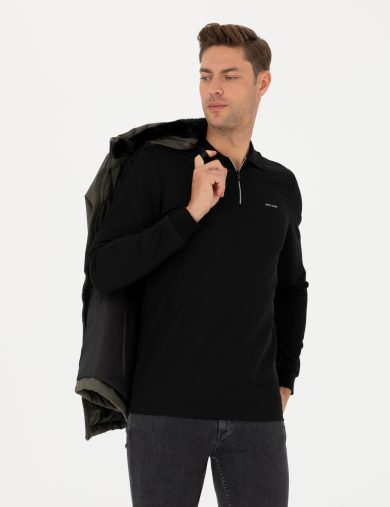 سویشرت یقه پولو سیاه  رگولار آستین بلند مردانه  پیرکاردین