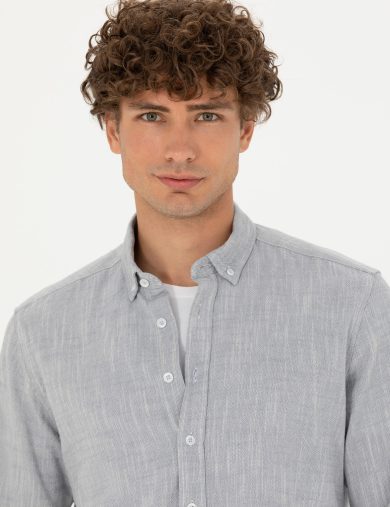 پیراهن طرح دار  آبی  رگولار آستین بلند مردانه  پیرکاردین