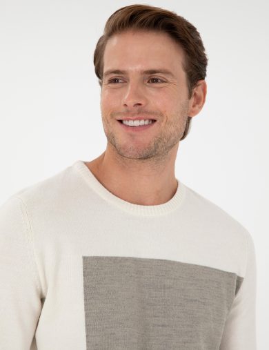 بافت یقه گرد کرمی  اندامی  مردانه  پیرکاردین