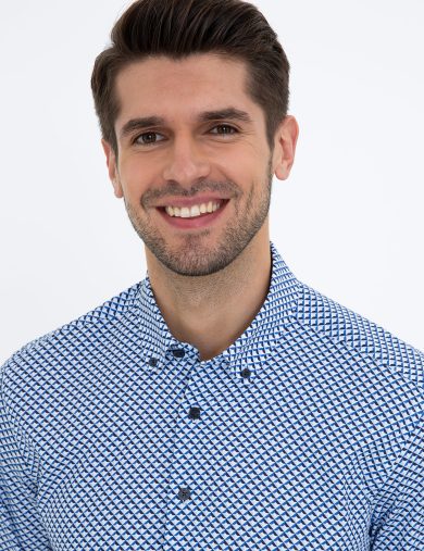 پیراهن طرح دار  لاجورد  اندامی آستین بلند مردانه  پیرکاردین