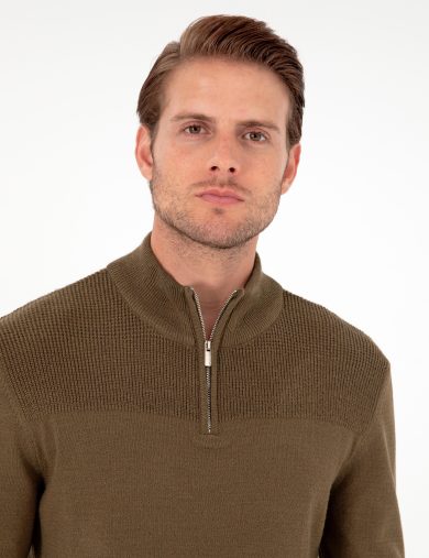 بافت یقه بلند خاکی  اندامی  مردانه  پیرکاردین