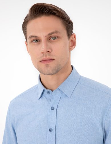 پیراهن طرح دار  آبی  اندامی  مردانه  پیرکاردین