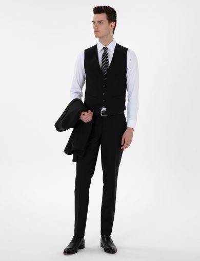 کت و شلوار یقه دم کبوتری سیاه  سوپر اسلیم فیت  مردانه  پیرکاردین