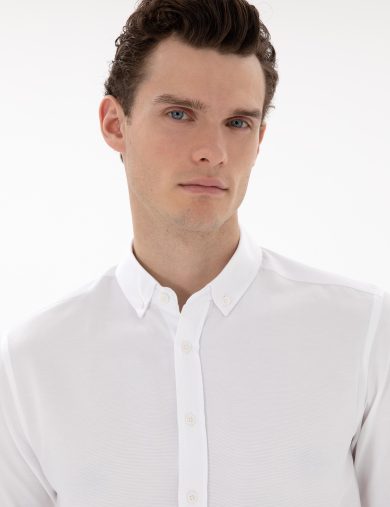 پیراهن طرح دار  سفید  رگولار آستین بلند مردانه  پیرکاردین