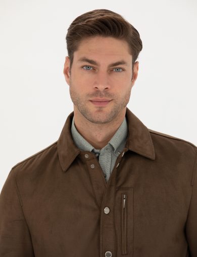 کاپشن چرم  خاکی  استاندارد  مردانه  پیرکاردین